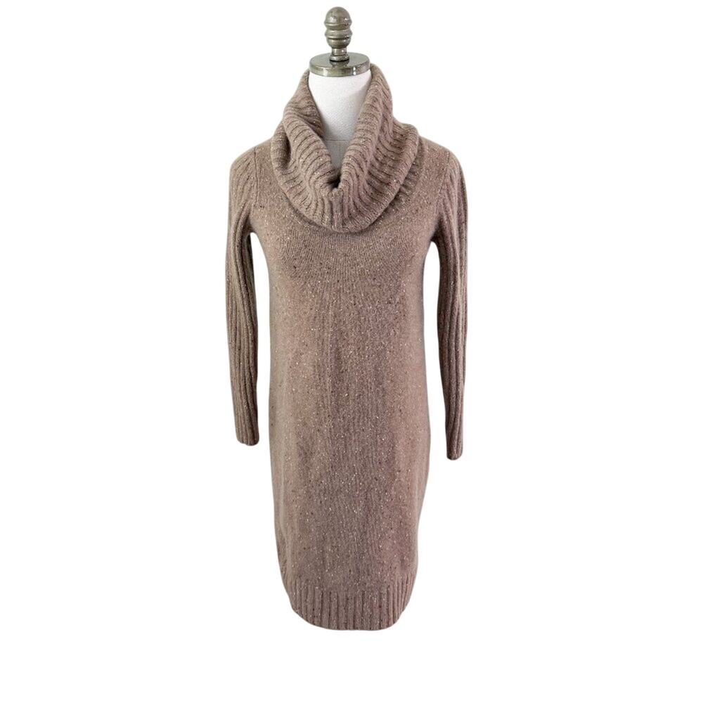 Worth Tan 100% Cashmere Cowl Neck Sweater Dress Women's Size Small Long Sleeve